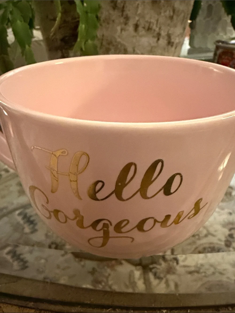 Glam Girly Coquette Babe-boss Girl Boss Pink Hello Gorgeous Jumbo mug gold lips